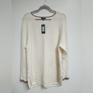 Tommy Hilfiger Women's Ivory Sweater with Navy and Red Trim.  NWT